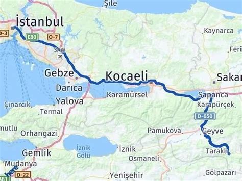 istanbul taraklı kaç km